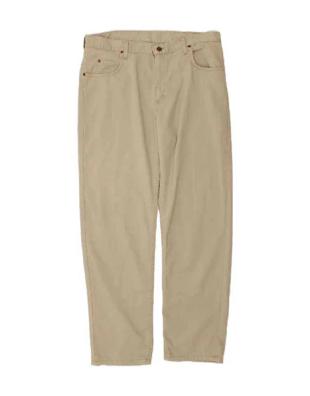 Relaxed Weekend Wear LEE Mens Straight Casual Trousers W38 L32 Beige Cotton