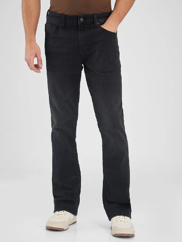 Spykar Black Boot Cut Fit Mid Rise Jeans For Men