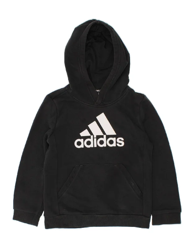 Relaxed Clothing ADIDAS Boys Graphic Hoodie Jumper 7-8 Years Black Cotton