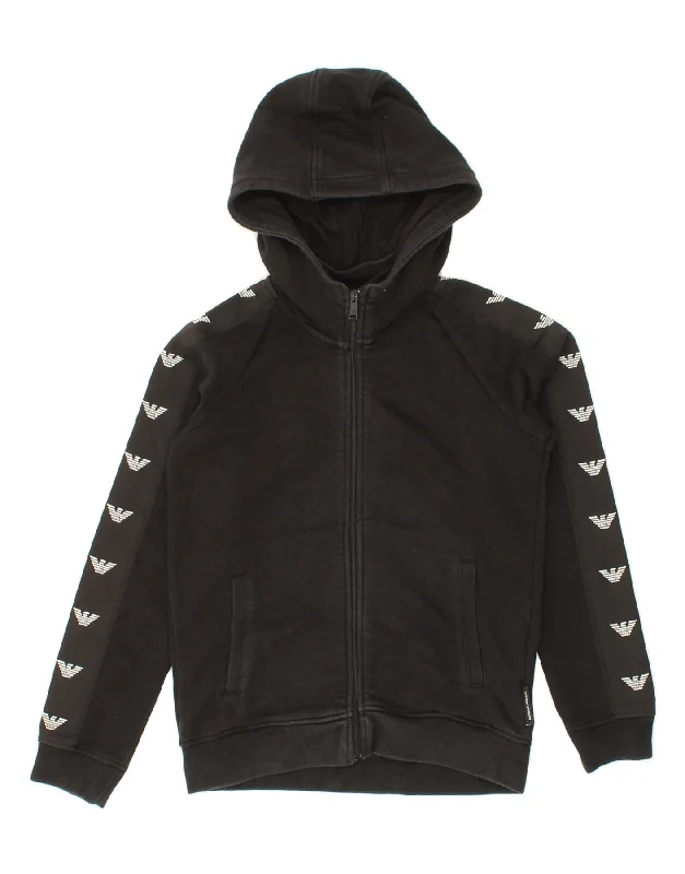 Designer Style EMPORIO ARMANI Boys Graphic Zip Hoodie Sweater 11-12 Years Black