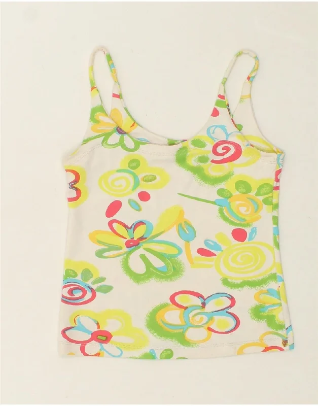 Cozy Fashions VINTAGE Girls Crop Cami Top 11-12 Years White Floral Polyester