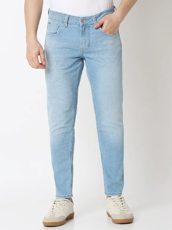 Spykar Light Blue Mid Rise Slim Fit Jeans For Men