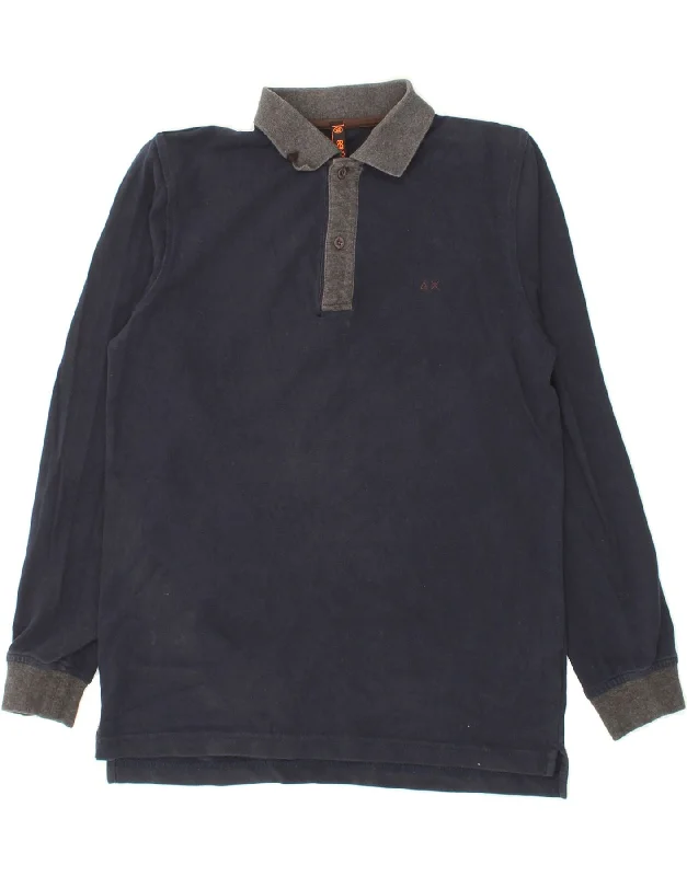 Simple Solid Color SUN68 Boys Long Sleeve Polo Shirt 11-12 Years Navy Blue Cotton