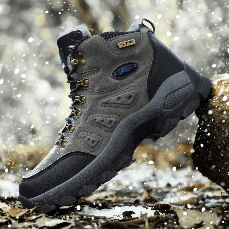 Fashion Design Men Cowhide Leather Soft Sole Warm Lined Non Slip Outdoor Casual Climbing Shoes