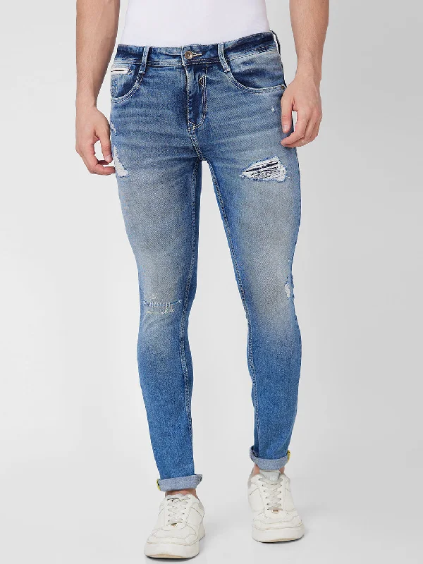 Spykar Mid Rise Regular Fit Blue Jeans For Men