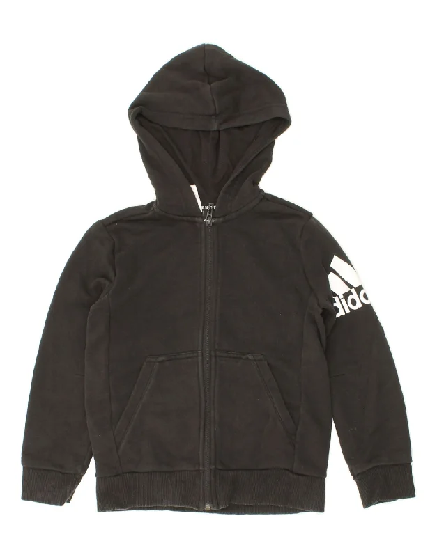 Classic Series ADIDAS Boys Graphic Zip Hoodie Sweater 7-8 Years Black Cotton