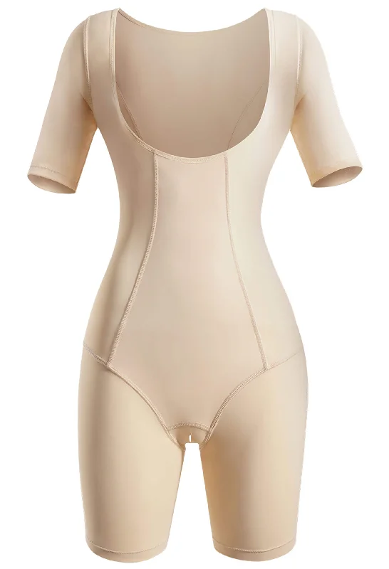 Body Design Open Bust Short Sleeve Shaping Bodysuit with Shorts