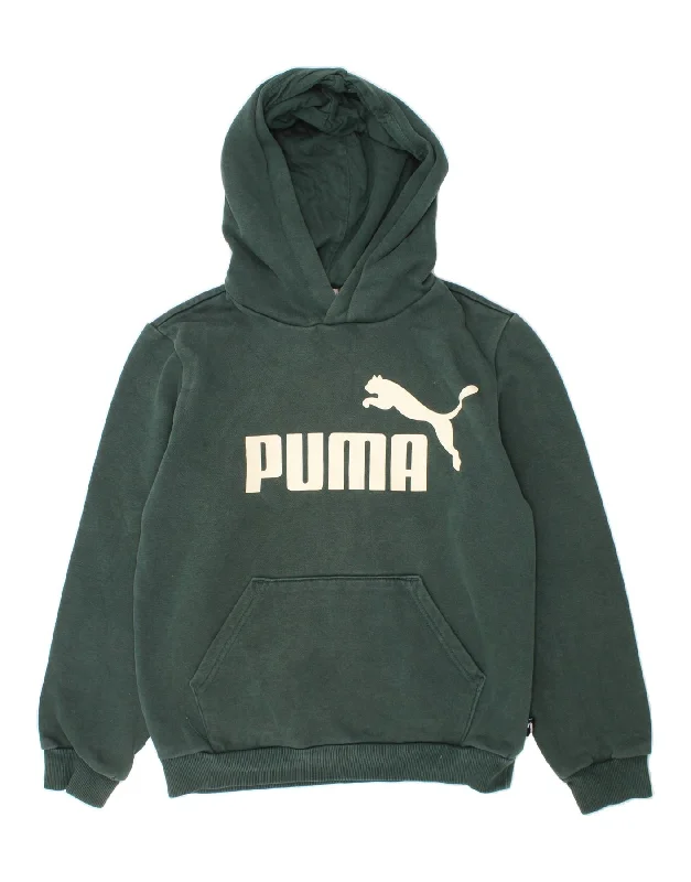 Hooded design PUMA Boys Graphic Hoodie Jumper 11-12 Years Large Green Cotton