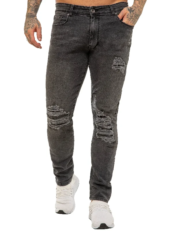 Mens Skinny Ripped Jeans Stretch Denim | Enzo Designer Menswear