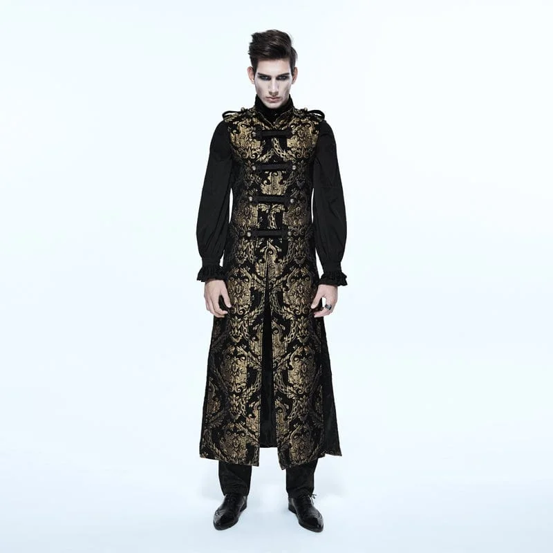 Men's Gothic Stand Collar Totem Embroidered Waistcoat Golden