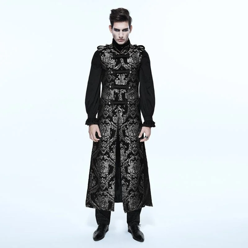 Men's Gothic Stand Collar Totem Embroidered Waistcoat Silver