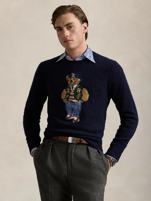 Maglione Polo Bear in Misto Cashmere Blu