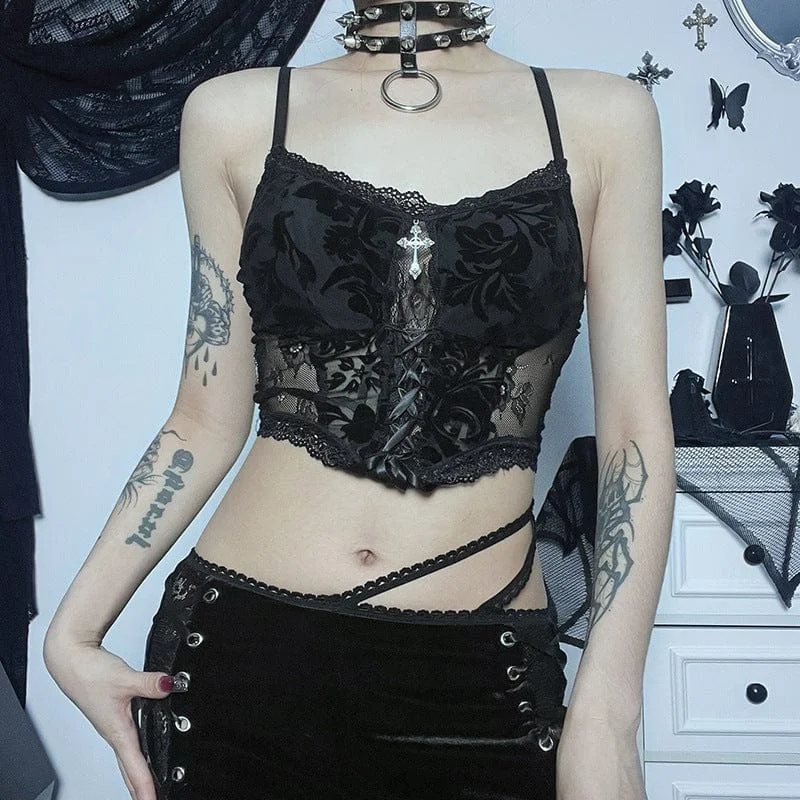 Women's Gothic Cross Lace Bustier