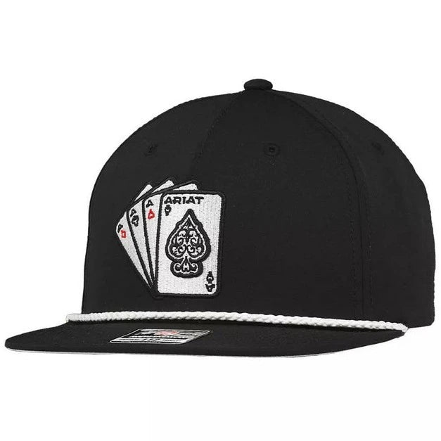 Soft Feel Ariat Men's 3D Embroidered Aces Rope Trucker Cap in Black