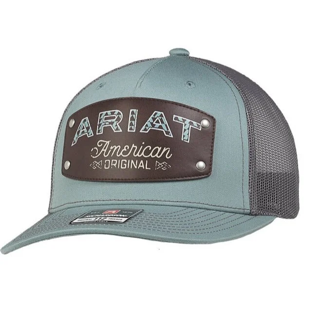 Cozy Footwear Ariat Men's American Original Logo Trucker Cap in Blue/Grey