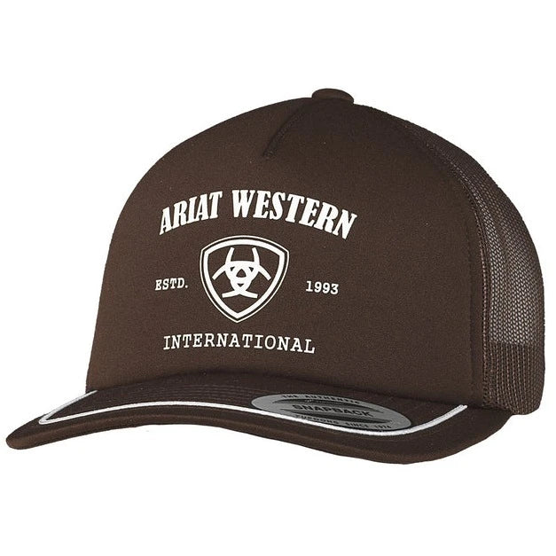 Elegant Fit Ariat Men's Logo Foam Trucker Cap in Brown