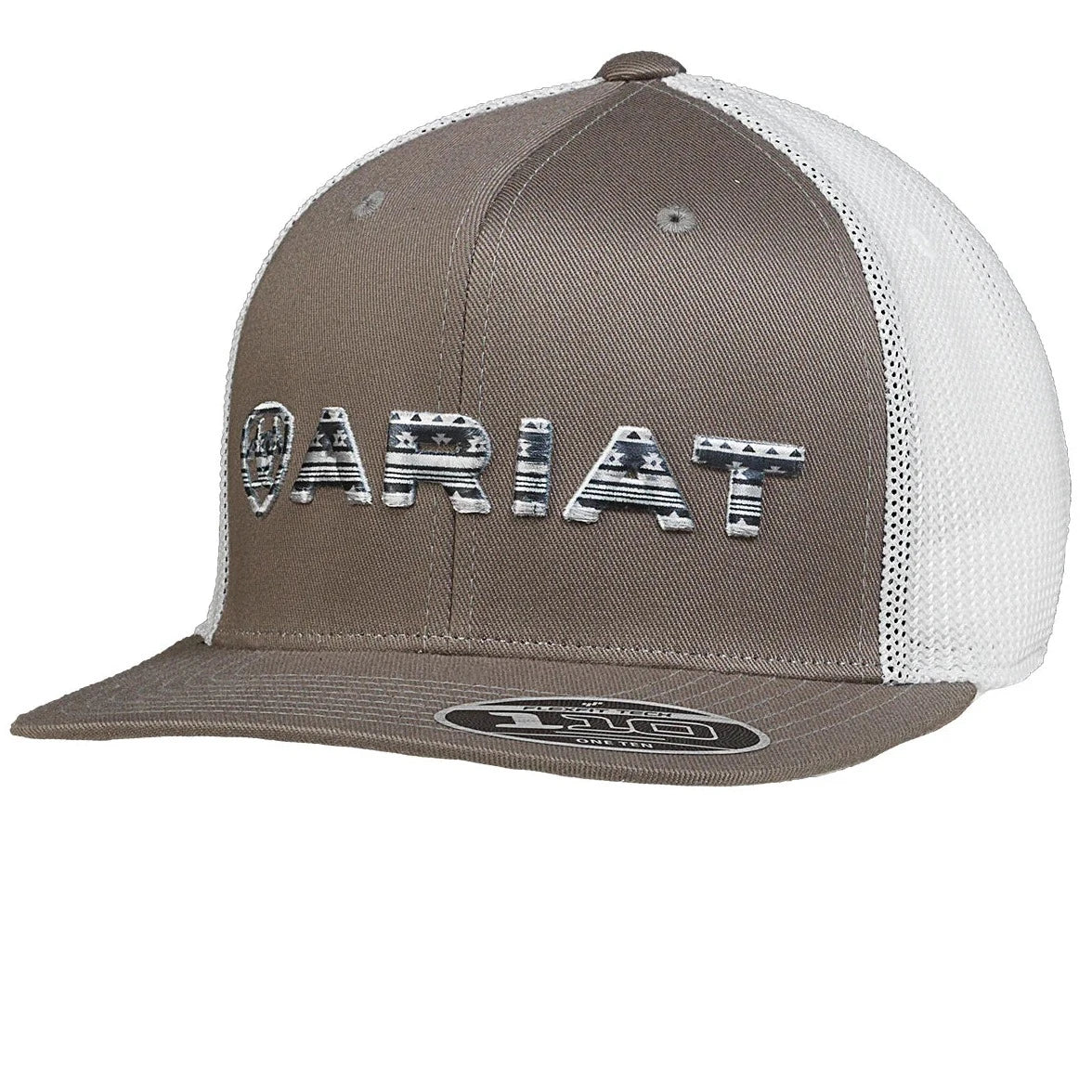 Versatile Casuals Ariat Men's Southwest Embossed Logo Trucker Cap in Grey/White