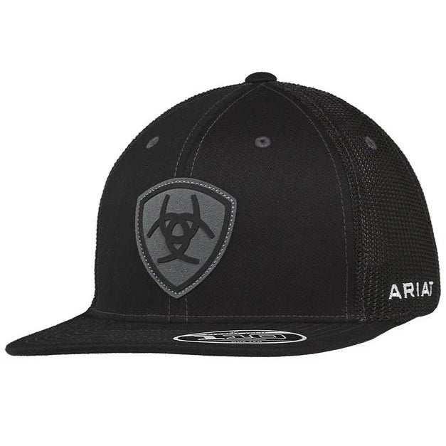 Comfortable Fashion Looks Ariat Suede Logo Shield Patch Trucker Cap in Black
