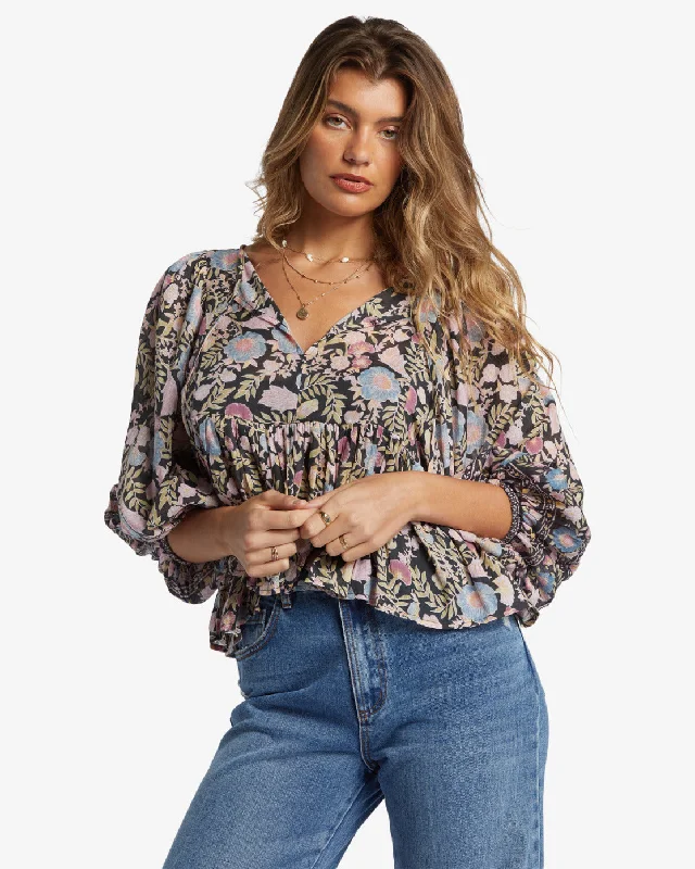Soft Layers Billabong Adore You Blouse L/S Shirt-Black Sands