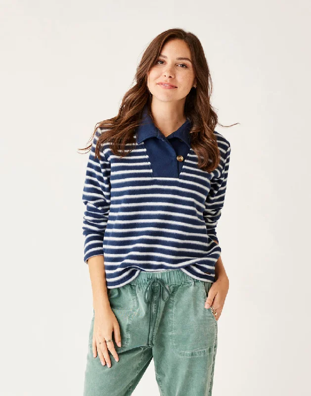 Casual Fit Wear Carve Designs Clara Fleece Pullover Sweatshirt-Navy Even Stripe