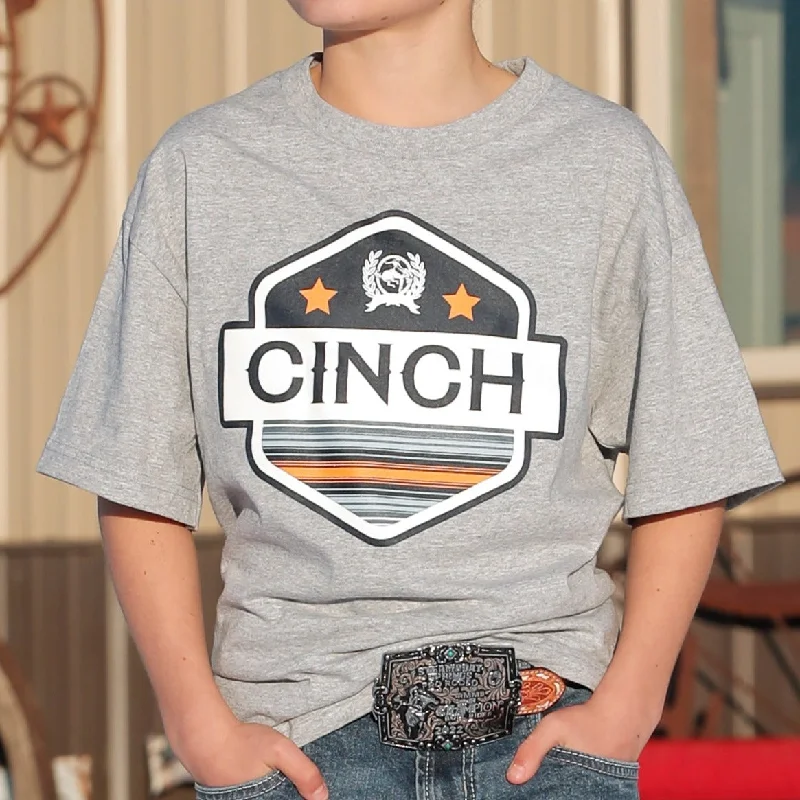 Comfortable Sweaters Cinch Boy's Badge Logo T-Shirt in Grey