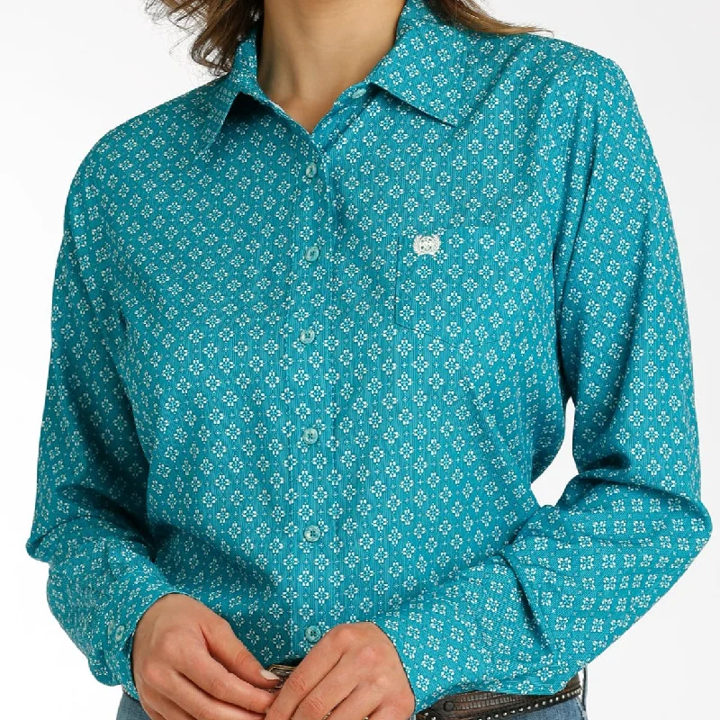 Casual And Casual Cinch Women's Teal Geometric Diamond ArenaFlex Western Button Down Shirt Casual And Casual Cinch Women's Teal Geometric Diamond ArenaFlex Western Button Down Shirt