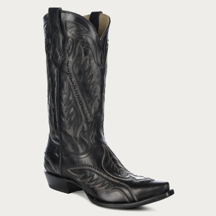 Leisure Travel Corral Men's Black-Blue Embriodery Snip Toe Western Boot