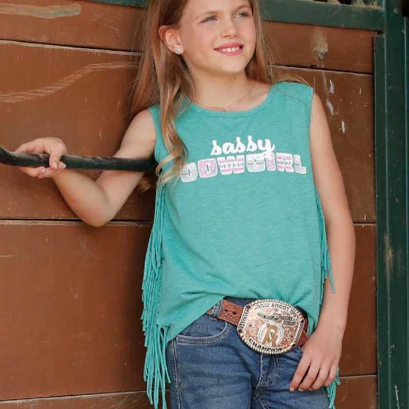 Cool Summer Cruel Girl's Sassy Cowgirl Tank Top in Green
