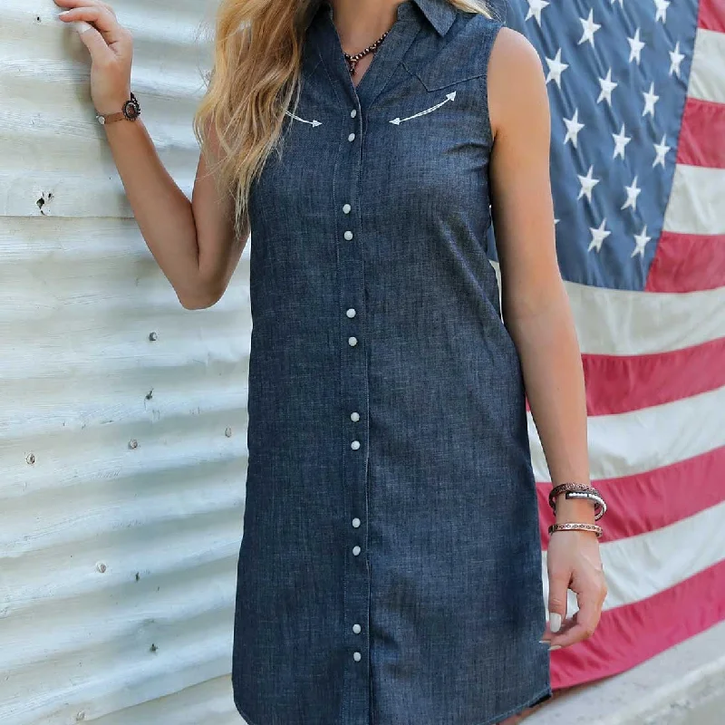 Casual Chic Looks Cruel Women's Chambray Sleeveless Mini Dress in Denim Blue