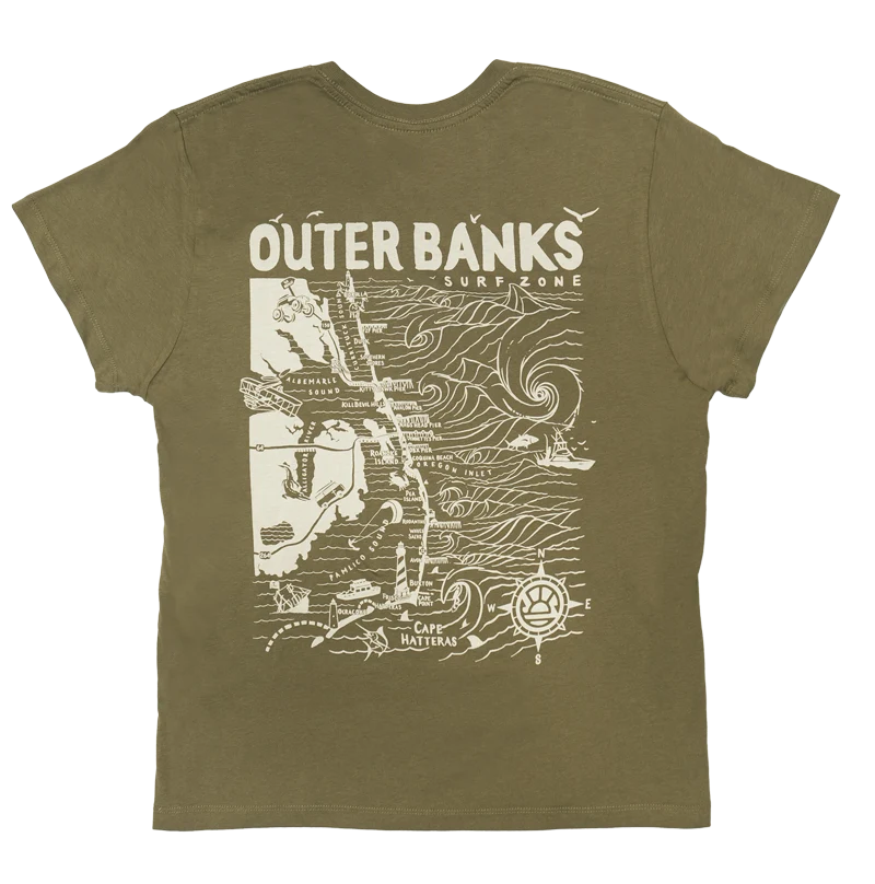 Comfortable Jeans REAL Outer Banks Map Wmn's Boyfriend Tee-Military Green