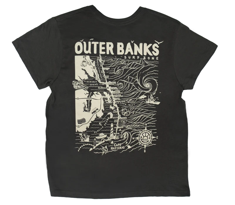Cozy Essentials Wear REAL Outer Banks Map Wmn's Boyfriend Tee-Vintage Black
