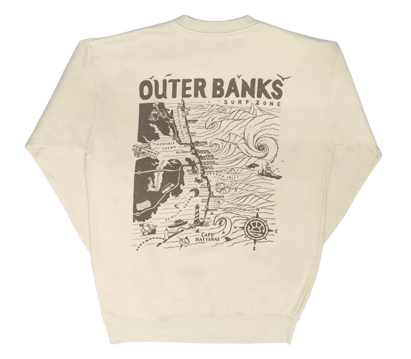 Casual Comfort Wear REAL Outer Banks Map Wmn's Crew Sweatshirt-Bone