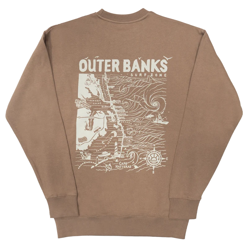 Easy-to-Wear REAL Outer Banks Map Wmn's Crew Sweatshirt-Latte