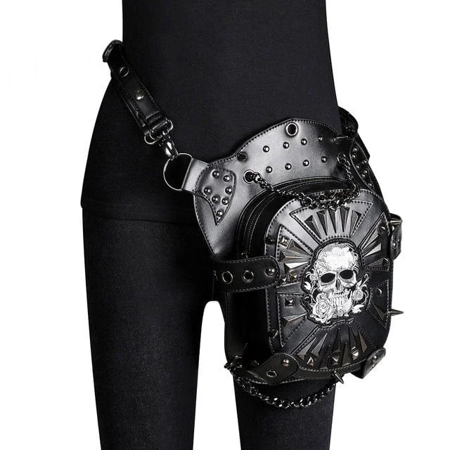 Easy Chic Wear Steampunk Skull Chained Outside Bag