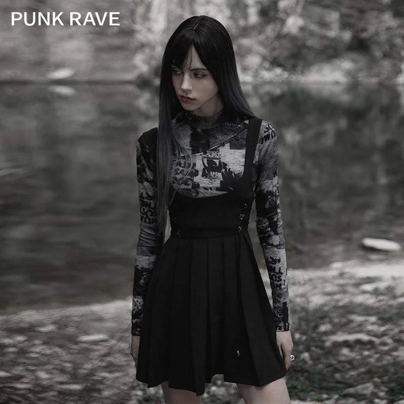Minimal Style Women's Grunge Strappy Pleated Suspender Skirt